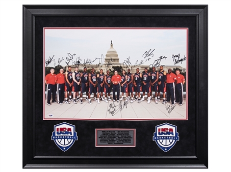 2012 Olympic Team U.S.A Mens National Basketball Team Signed and Framed to 31x28" Team Photo with 17 Signatures Including LeBron James, Kobe Bryant, and Kevin Durant (PSA/DNA)